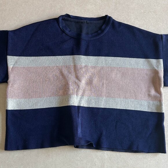 Topshop Navy Striped Boxy Tee ASO Ly­dia Mar­tin Teen Wolf - Picture 7 of 13